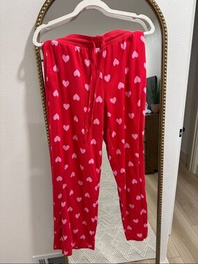 Cozy Red Heart-Print Pajama Pants with Elastic Waist